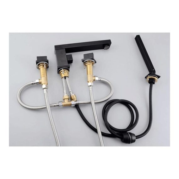 4-Loch Badewannenarmatur-Set in elegantem Schwarz mit Wannenrandarmatur Handbrause und Doppelgriff - Moderne Armaturen für stilvolles Badezimmer