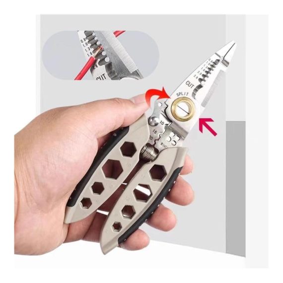 7-Inch Multifunctional Wire Stripper Tool with Cutter Crimper and Long Nose - 4-in-1 Stripping Cutting Crimping Splitting Wire Strippers for Precision Work