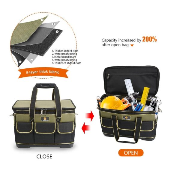 Drado Professional Wasserdichte Werkzeugtasche mit Verstellbarem Schultergurt - Organisieren Sie Ihre Werkzeuge effizient (40 x 23 x 28 cm
