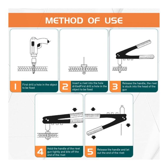 Nieten-Set Robuste Handnieten 356 cm 200 Stück mit Sammelflasche inklusive Nietmuttern-Werkzeug und 5 Düsen