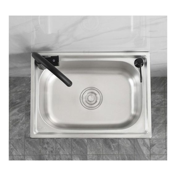 Edelstahl-Wandwaschbecken mit Wasserhähnen Seifenspender - Gewerbliches Ausgussbecken (48x35x31cm