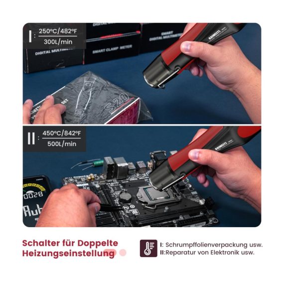 Heißluftpistole KAIWEETS 450W - Mini Heißluftföhn mit Edelstahldüse 2 Temperatureinstellungen Überlastungsschutz - Ideal für DIY Schrumpffolie Prägen