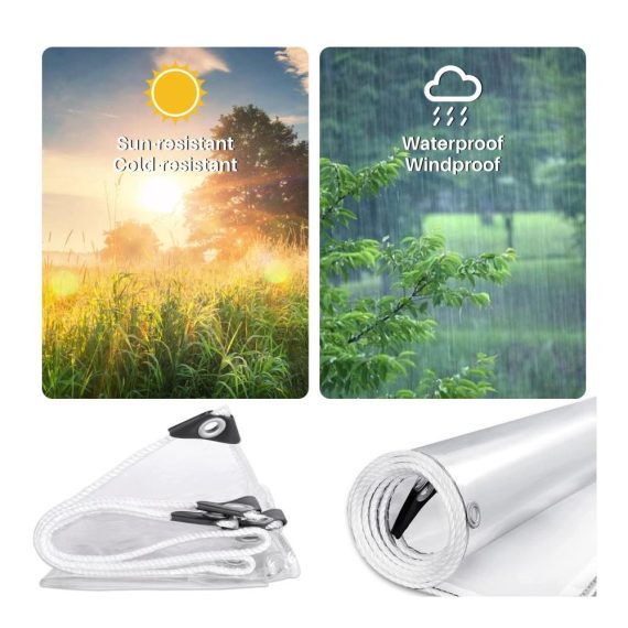 420 g/m² Transparente PVC Plane für den Außenbereich | Mit Ösen Kabelbindern & Gummibändern | Geeignet für Pavillons & Terrassen | 2x2.5m