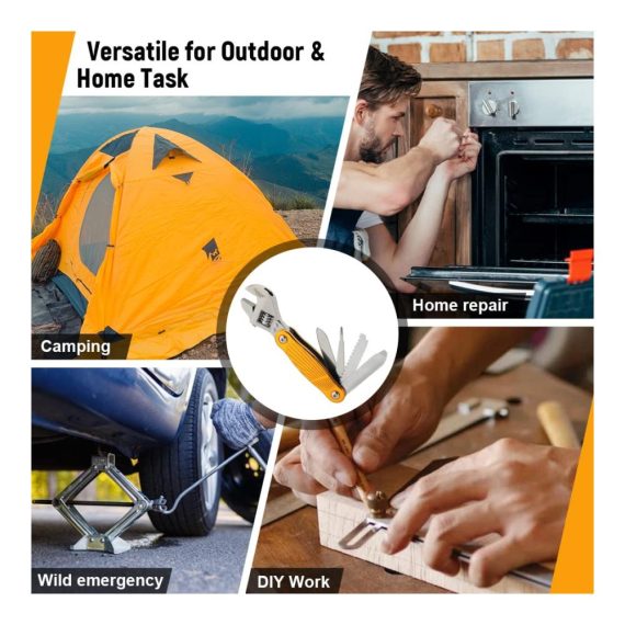 Multifunktionswerkzeug 7-in-1 Verstellbarer Aluminium-Schraubenschlüssel mit Edelstahlfeile - Ideal für Sägen Schraubendreher Flaschenöffner und Taschenmesser - Spezielles Männergeschenk