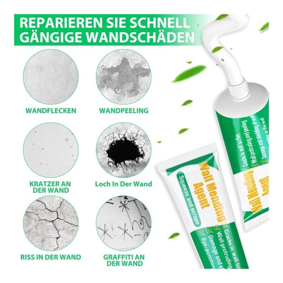 Weiß Spachtelmasse für Innen- und Außenwände | Wandreparatur-Creme mit Schleifpapier | Füllung für Löcher Risse Graffiti und Fliesen | Bohrloch-Patch für eine perfekte Innenreparatur