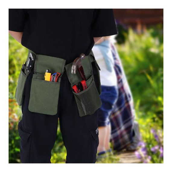Multifunktionale 7-Taschen Werkzeugtasche aus Segeltuch für Holzbearbeitung und Landschaftsbau - Wasserdichte Hüftgurt-Tasche
