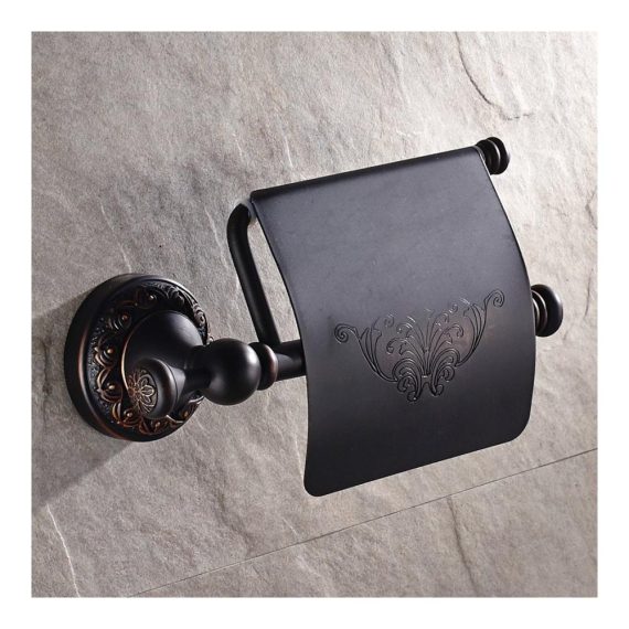 Antiker Schwarz-Öl-Rubbed-Bronze Klopapierhalter mit Deckel für die Wandmontage – Retro Toilettenpapierhalter im Vintage-Stil