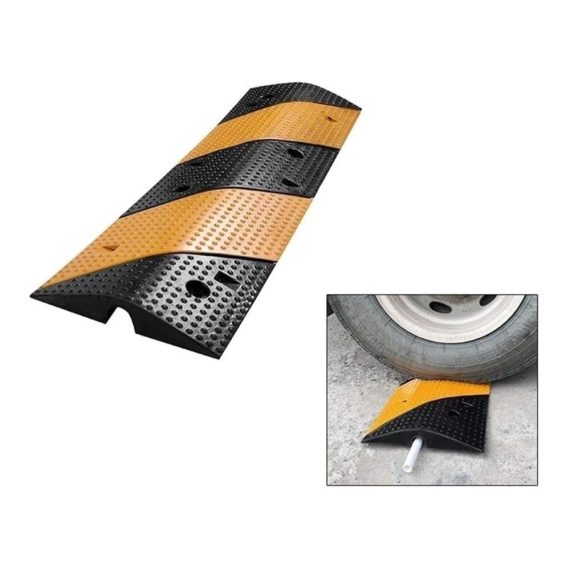 Gummi-Geschwindigkeitsschwelle für Verkehr | 1-Kanal-Garagen-Geschwindigkeitsrampe | Robuste Schutzkabel-Drahtschnur-Rampe | Bodenabdeckung für Asphalt Beton und Kies-Auffahrt | Größe 100x35x7cm