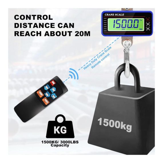 Elektronische Kranwaage 1500KG/3000lbs - Präziser Sensor Fernbedienung Tragbar - Ideal für Bauernhof Fabrik & Jagd