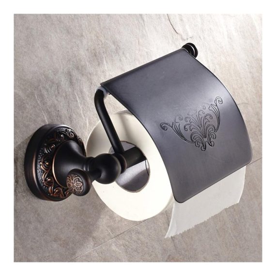 Antiker Schwarz-Öl-Rubbed-Bronze Klopapierhalter mit Deckel für die Wandmontage – Retro Toilettenpapierhalter im Vintage-Stil