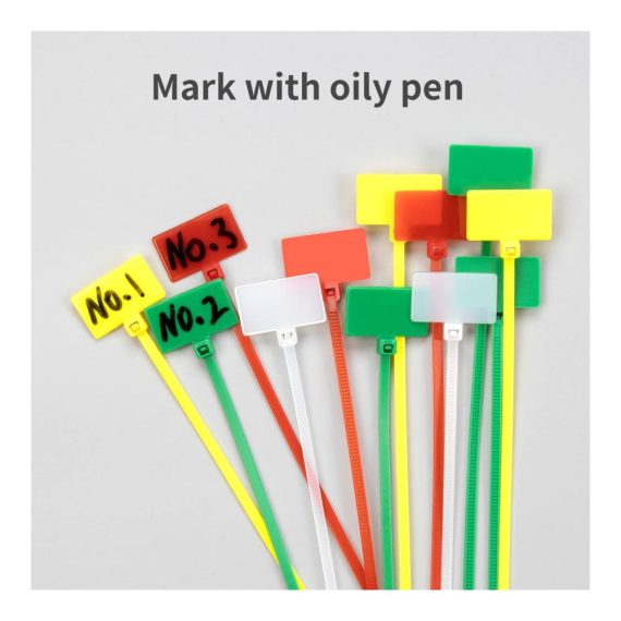 1000PCS Selbstverriegelnde Kabelbinder Nylon Marker 100mm x 2.5mm Rot - Ideal für Ethernet Power Marking und Kabelkennzeichnung - Inklusive Write-on Cable Tags