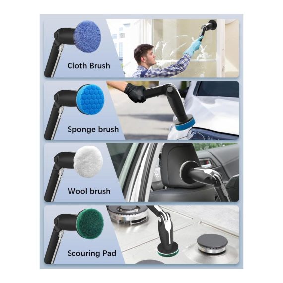 Elektrische Reinigungsbürste 2024 - Hochleistungs Spin Scrubber mit 8 Bürstenköpfen Fernbedienung Verstellbarem Langgriff (38-132CM) 2 Geschwindigkeiten - Ideal für effektive Badezimmerreinigung (Schwarz